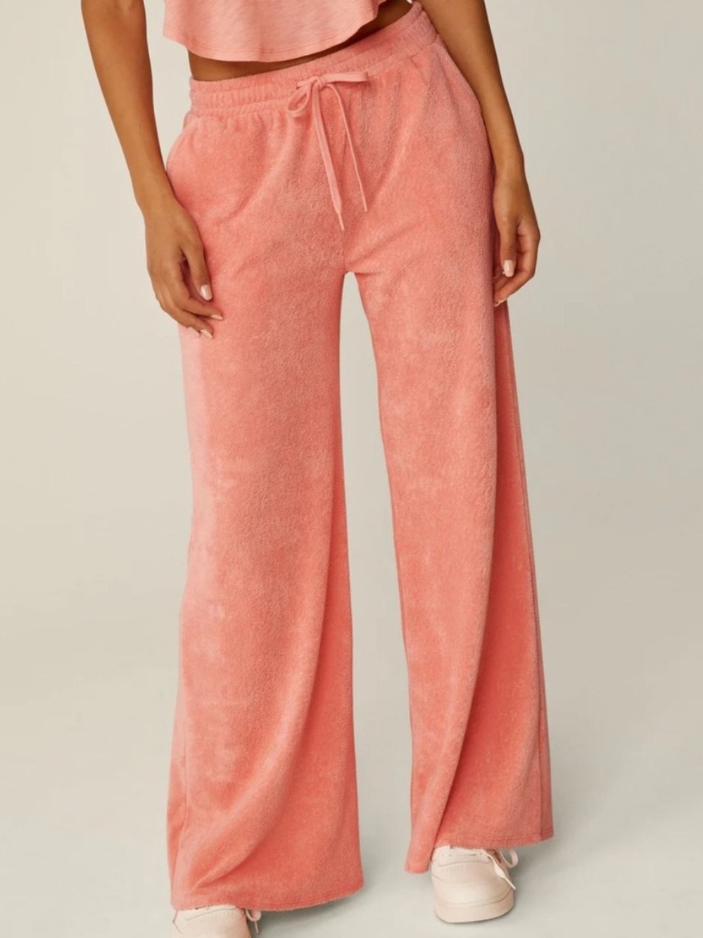 New Beyond Yoga Terry Cloth Wide Leg Lounge Pants Coral Pink
